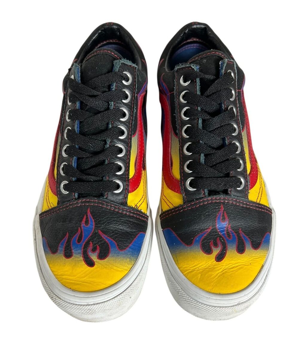Vans Red Blk Yellow Low Flame Retro Old Skool Racer SK8 Shoe Unisex M 7.5 W 9